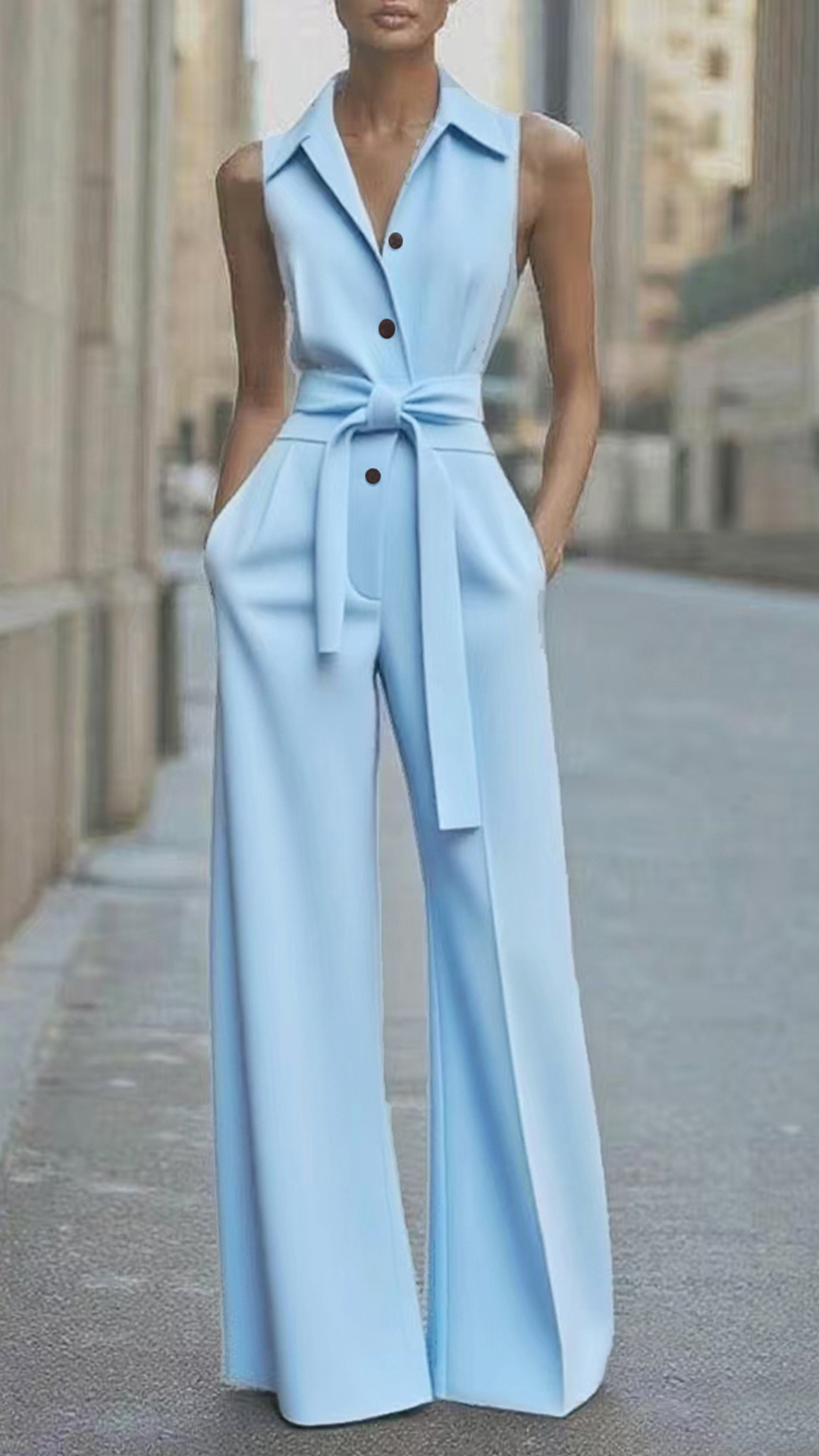 Women's Sleeveless Collared Wide-Leg Jumpsuit