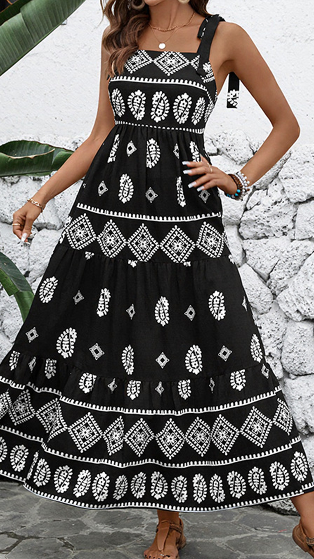 Women's Cotton-Blend Square Neck Printed Cami Midi Dress