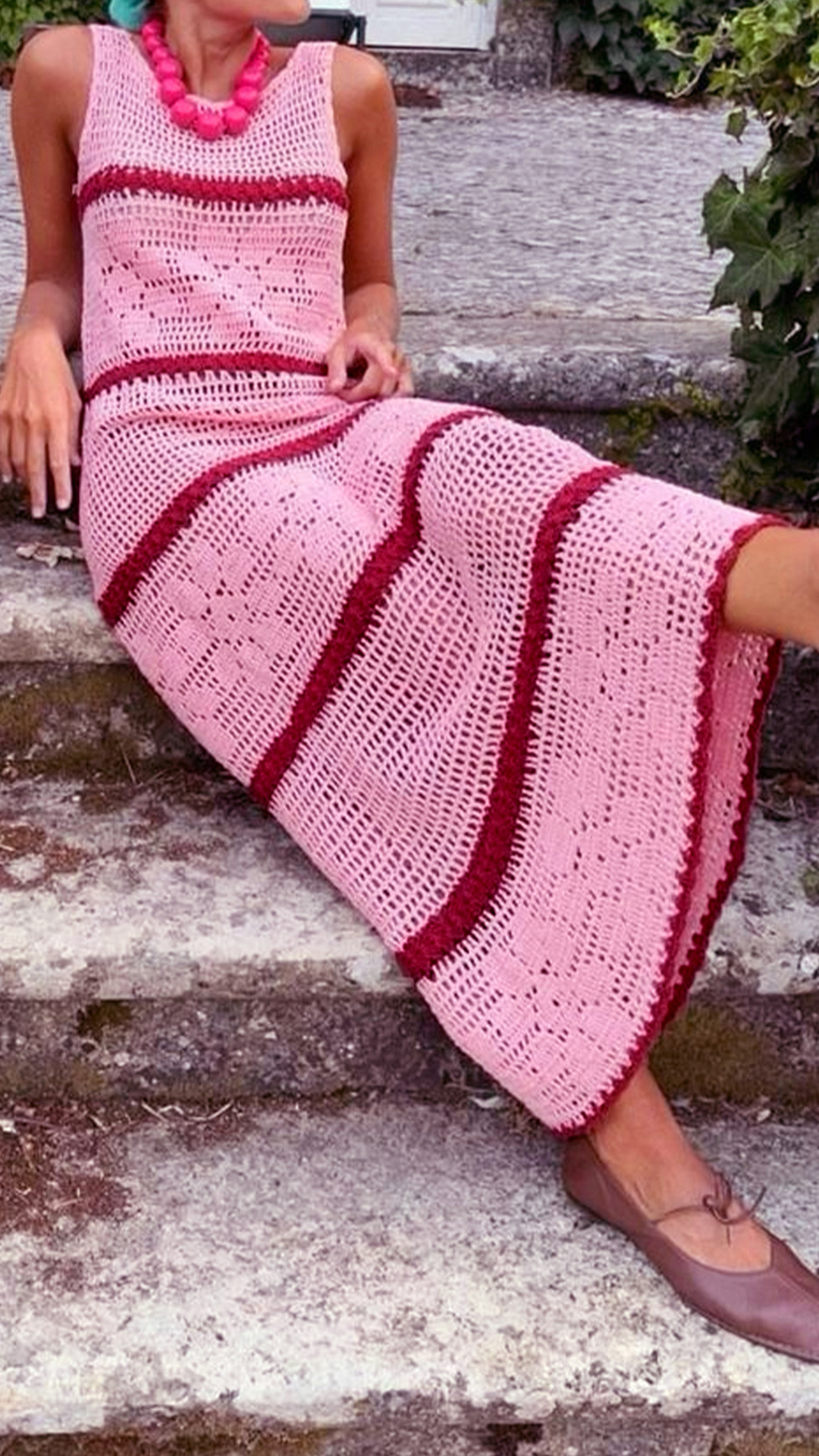 Women's Pink Color-Block Knit Sleeveless Dress