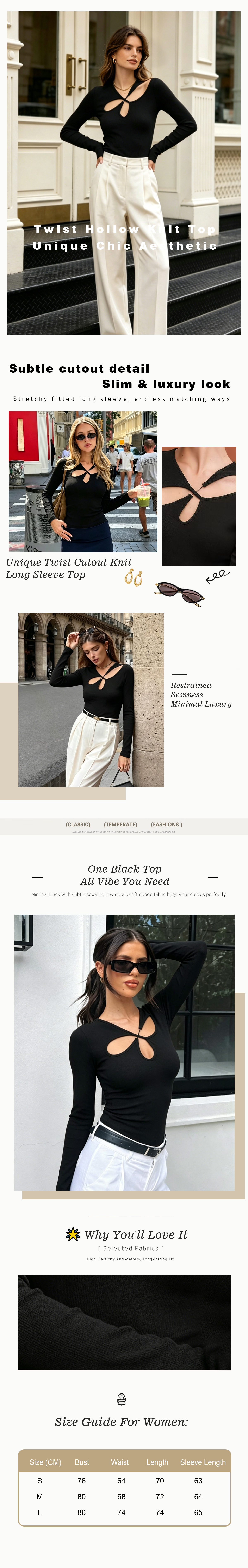 Black cut out bodysuit women long sleeve slim fit sculpting bodycon top Y2K going out outfit styled with white pants minimal chic streetwear fashion look product detail and fit showcase