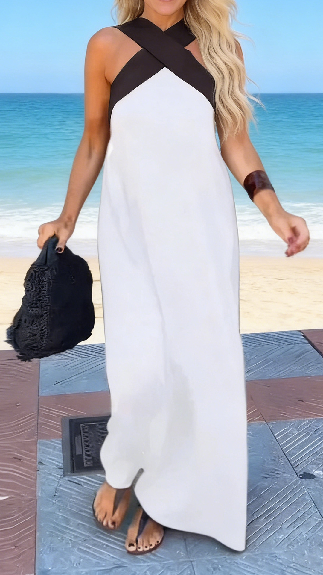 Stylish Crossover Backless Sleeveless Loose Maxi Dress