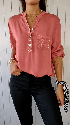 Solid color V-neck pocket women's top shirt in multiple colors