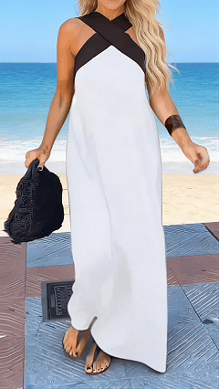 Stylish Crossover Backless Sleeveless Loose Maxi Dress