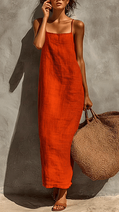 Women's Square-Neck Straight-Cut Maxi Dress with Thin Straps