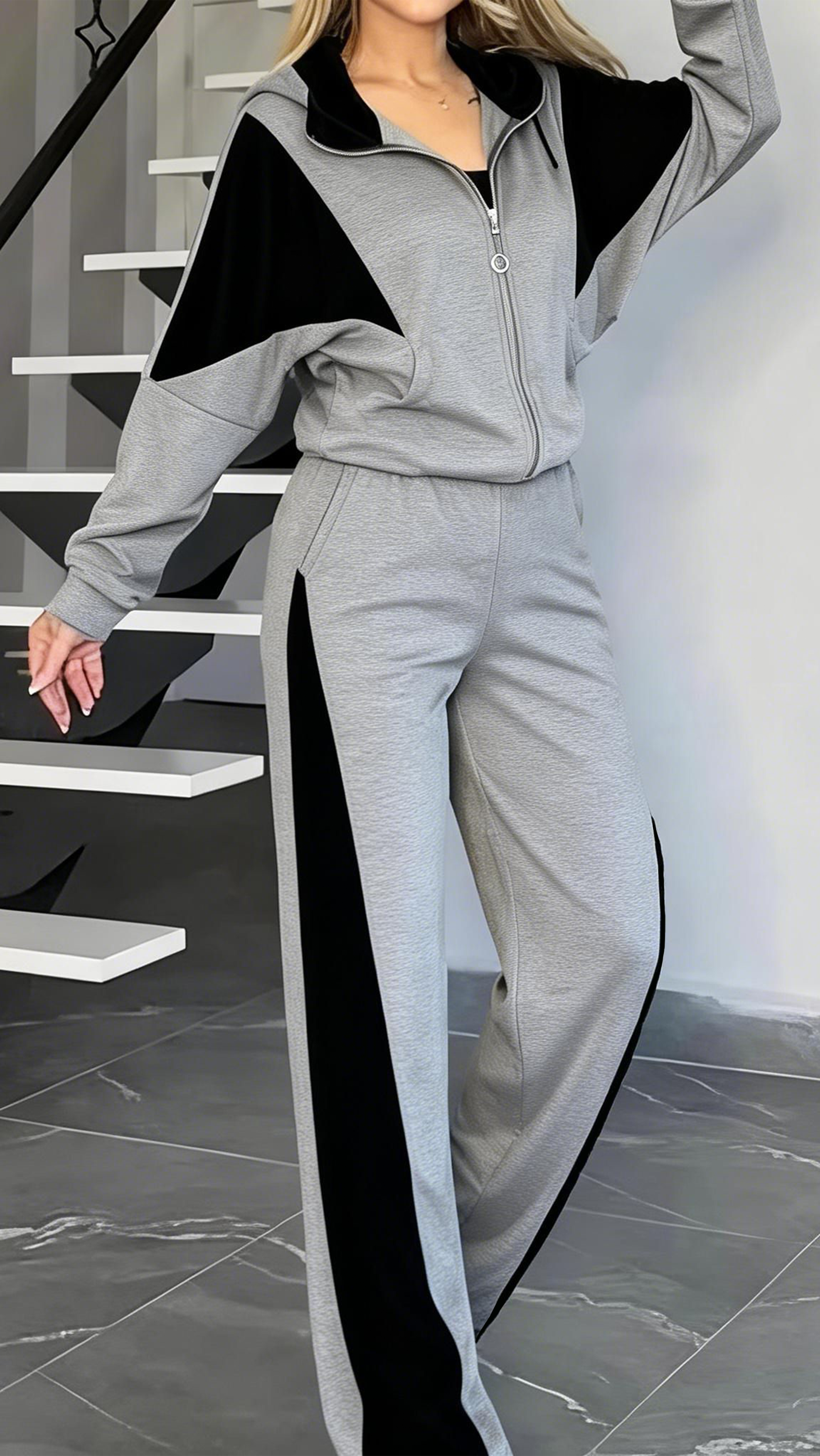 Women's Fashion Streetwear Pants Sets Bolero Top Long Sleeve Shirt Collar Solid Color Zipper Outdoor Work Casual Black Khaki Gray Fall Regular Fit