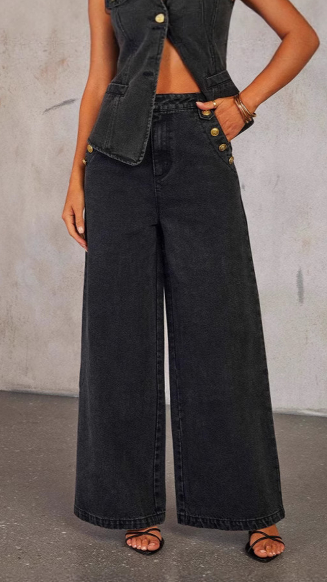 high waist wide leg denim jeans women loose fit straight leg pants co ord set bottom detail fashion high waist wide leg jeans matching set denim co ord outfit
