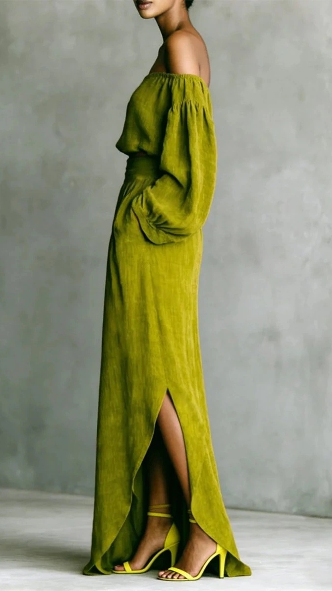 Women's casual off-shoulder top and asymmetrical skirt two-piece set