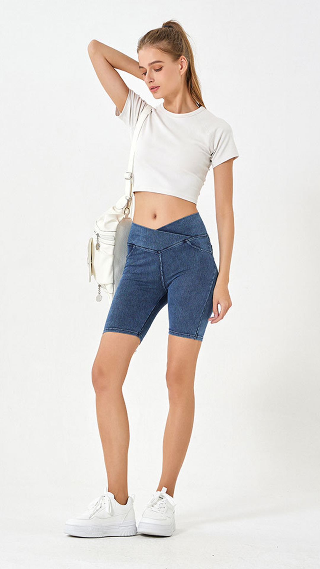 high waist cross waist denim biker shorts women stretch sculpting jean shorts
cross waist design denim biker shorts women shaping activewear
