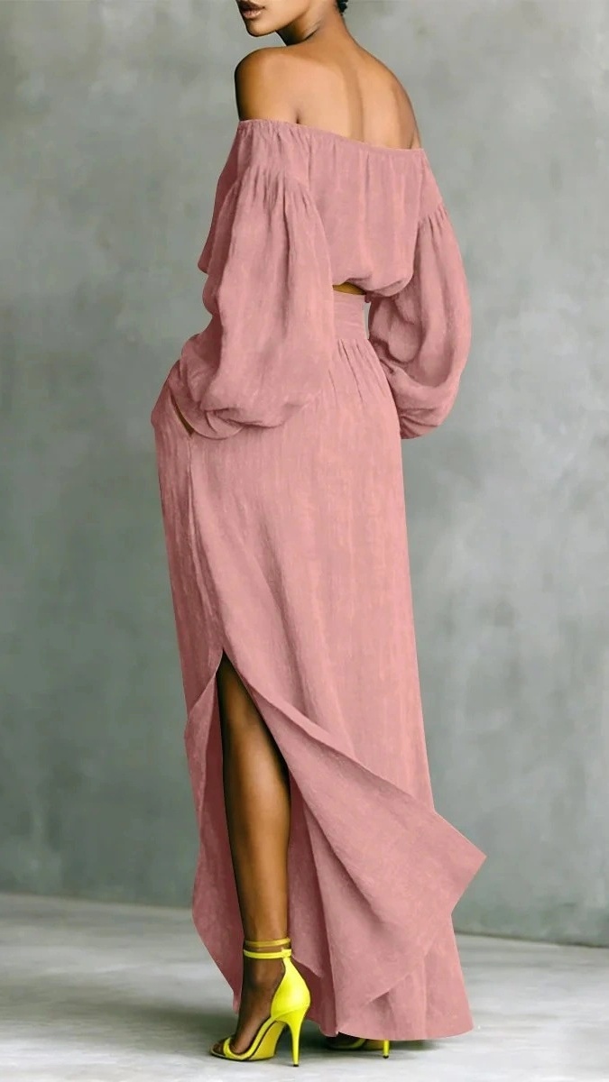 Women's casual off-shoulder top and asymmetrical skirt two-piece set