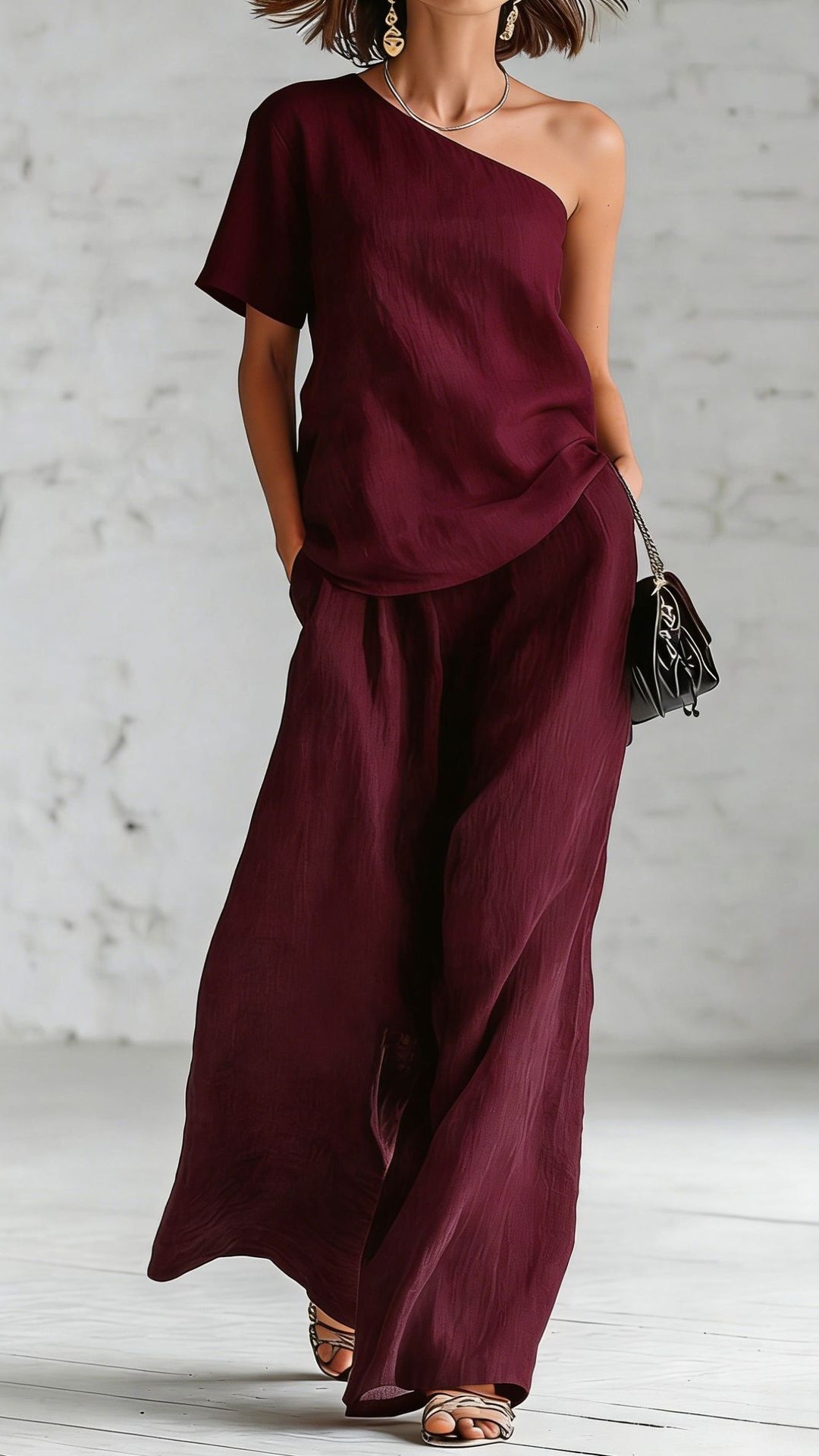 Women's Spring/Summer Off-Shoulder Fashion Top and Wide-Leg Pants Casual Suit