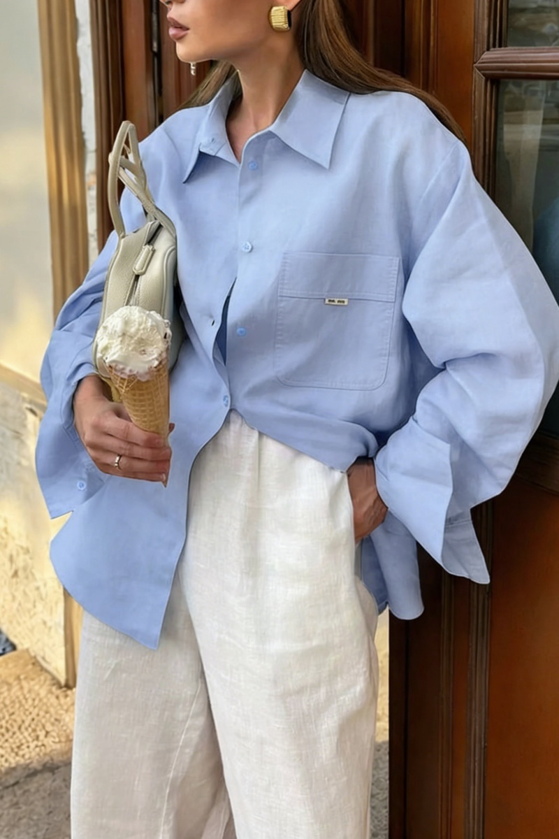 Women's Elegant & Versatile Blue Commuter Shirt with Pockets