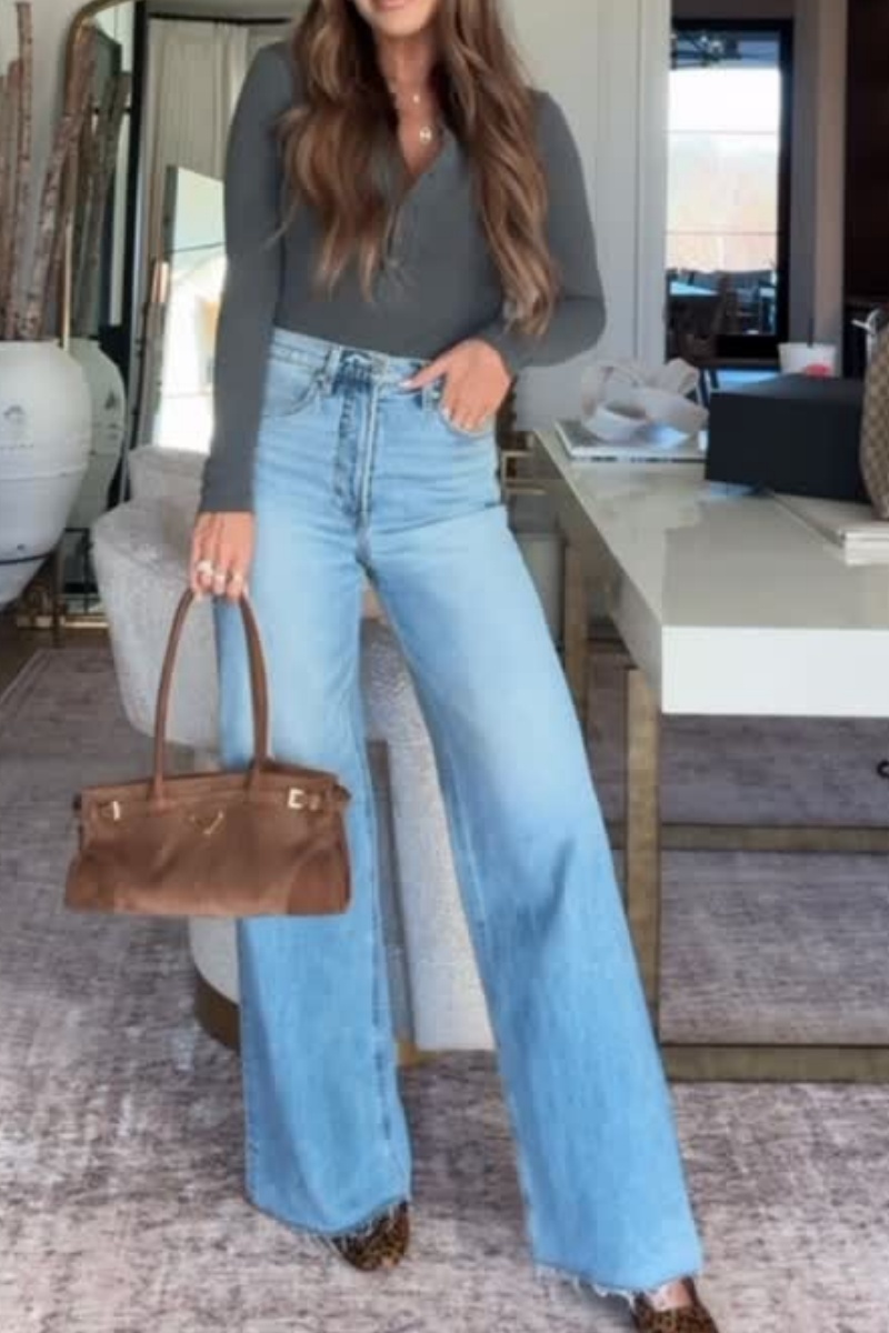 Women's casual simple and versatile straight-leg jeans