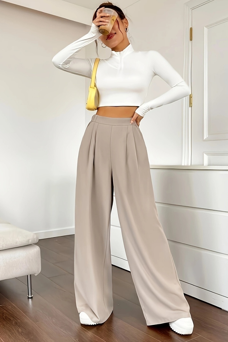 Women's casual loose wide-leg pants, high-waisted straight-leg trousers with excellent drape.