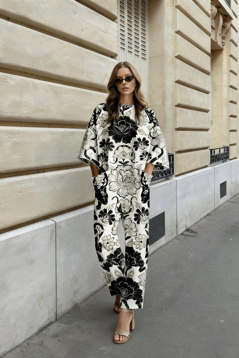 Women's fashionable printed loose-fitting jumpsuit