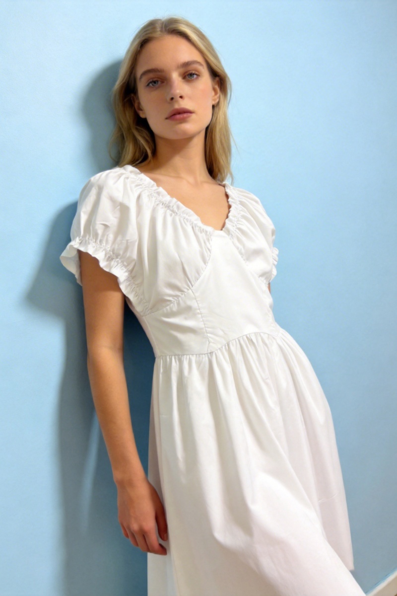 n'shi V-Neck Sleeveless Backless Dress with Cinched Waist, Paneling, and Pleats