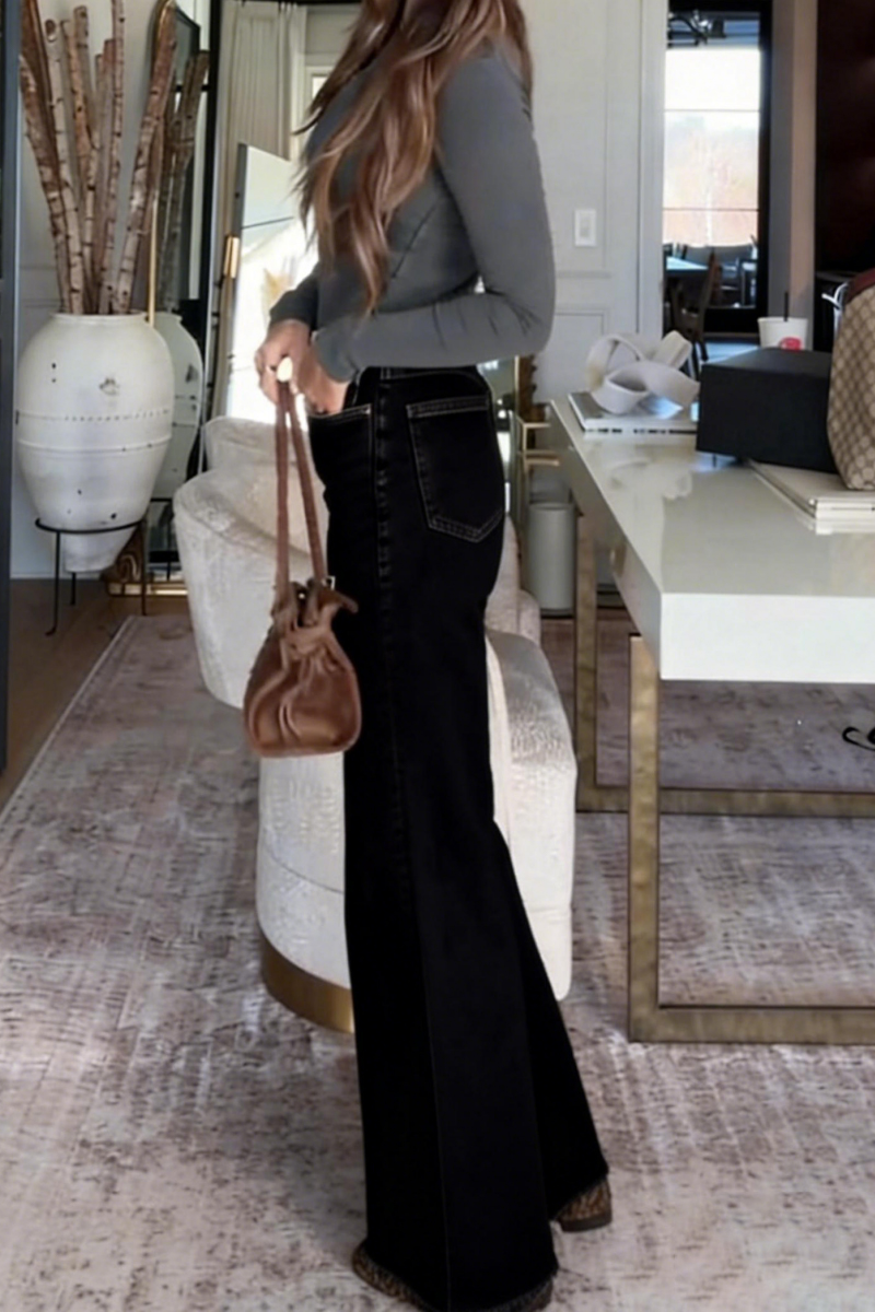 Women's casual simple and versatile straight-leg jeans