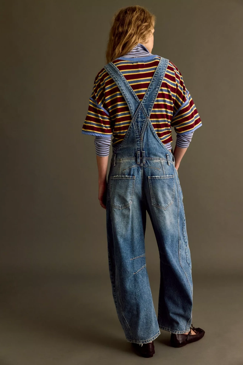 Women's casual washed loose denim overalls women's denim dungarees jumpsuit