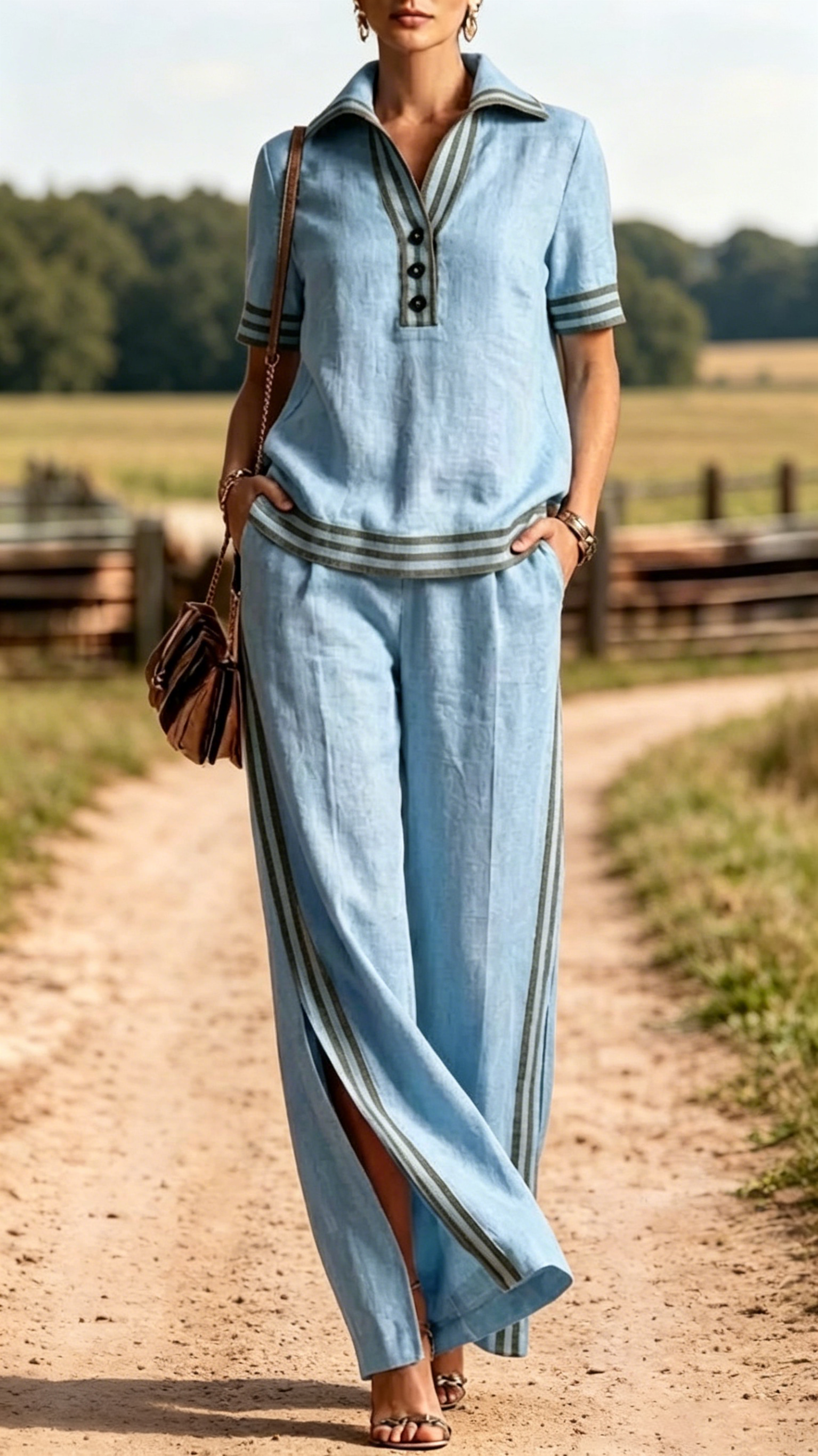 Women's Linen V-Neck Casual & Comfortable Two-Piece Top Set