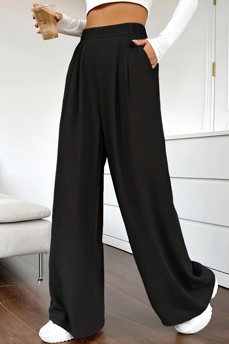 Women's casual loose wide-leg pants, high-waisted straight-leg trousers with excellent drape.
