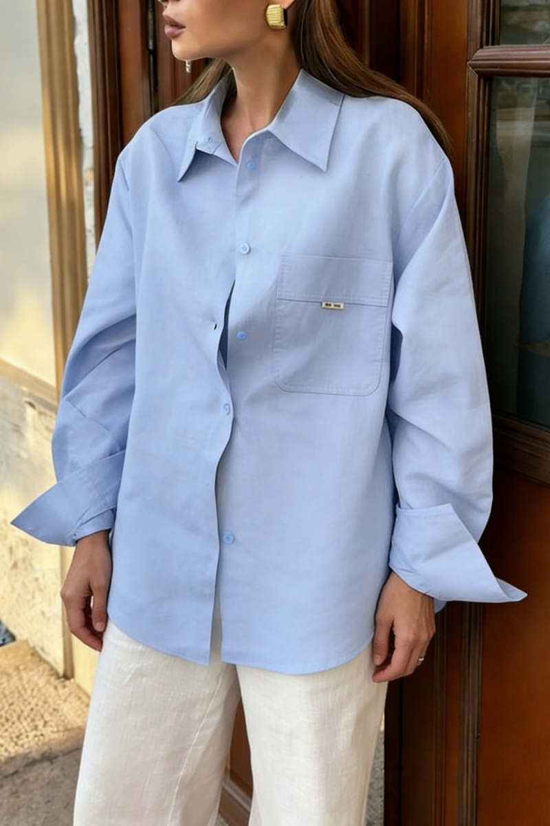 Women's Elegant & Versatile Blue Commuter Shirt with Pockets