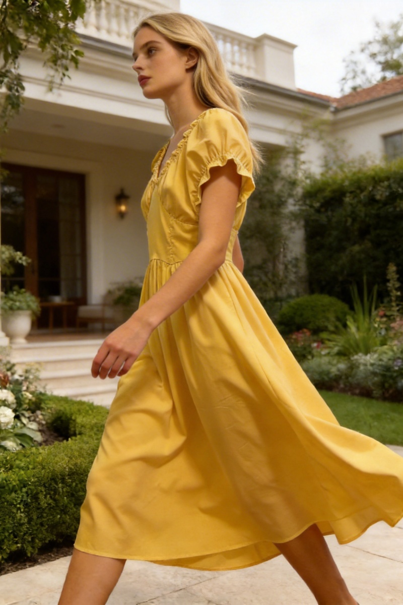 n'shi V-Neck Sleeveless Backless Dress with Cinched Waist, Paneling, and Pleats