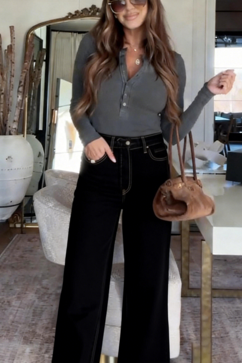 Women's casual simple and versatile straight-leg jeans