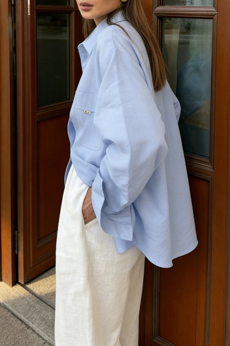 Women's Elegant & Versatile Blue Commuter Shirt with Pockets