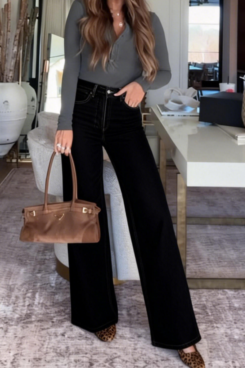 Women's casual simple and versatile straight-leg jeans