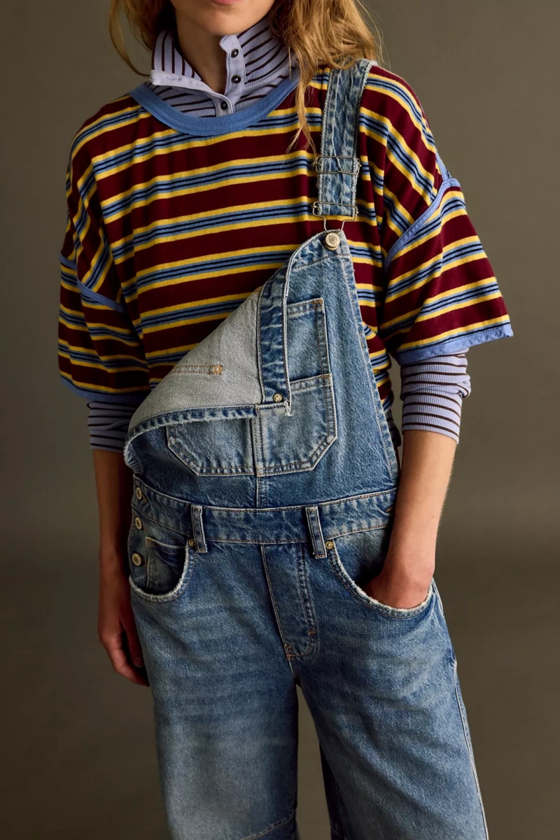 Women's casual washed loose denim overalls women's denim dungarees jumpsuit