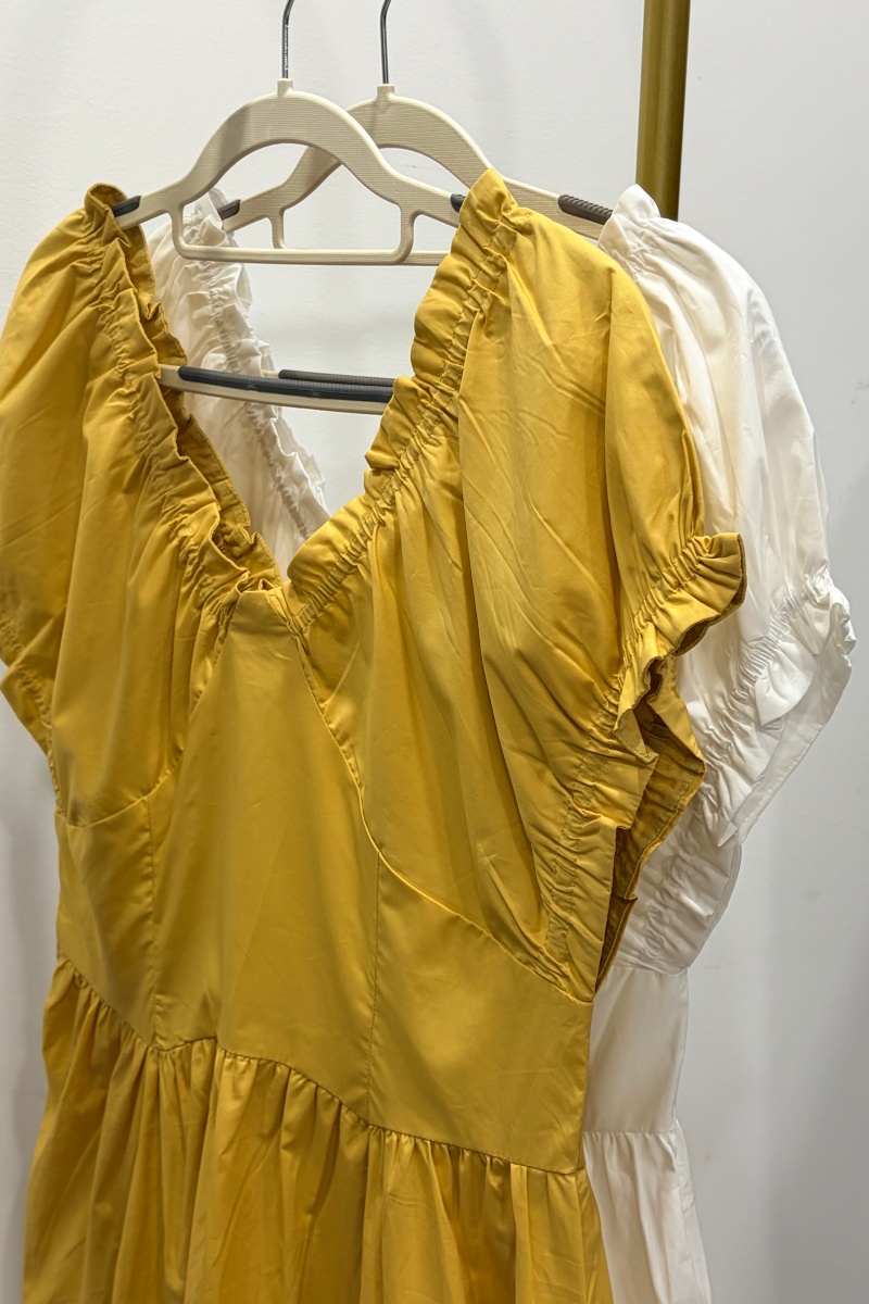 n'shi V-Neck Sleeveless Backless Dress with Cinched Waist, Paneling, and Pleats