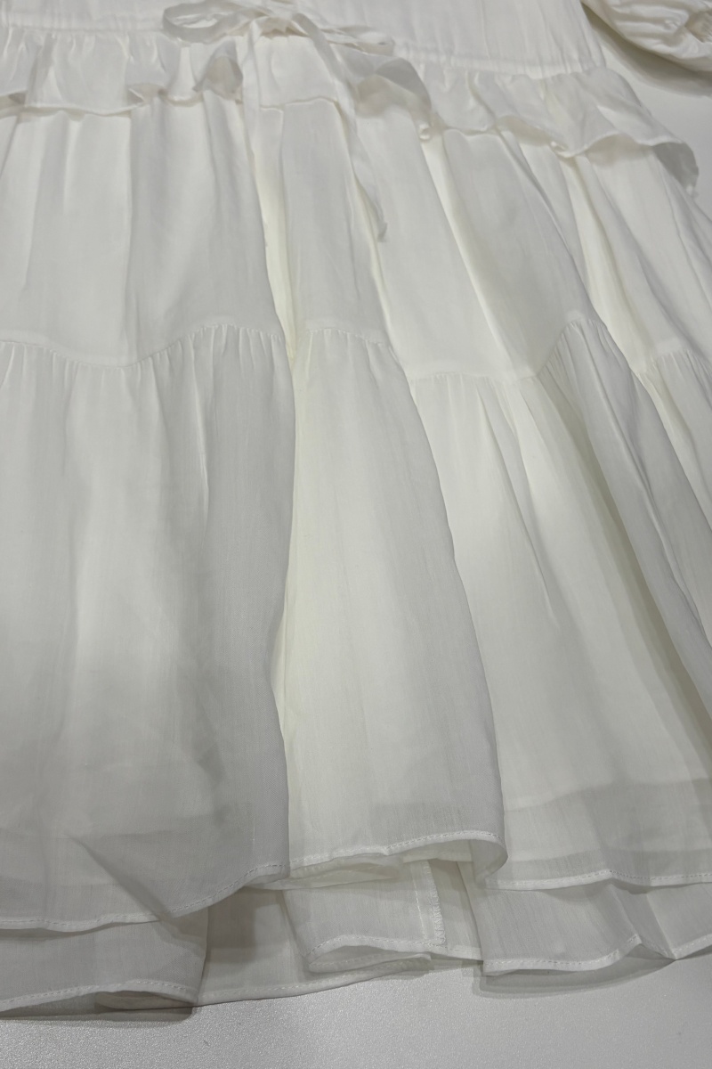 Women's V-Neck Ruffle-Trim Puff-Sleeve Drawstring Dress