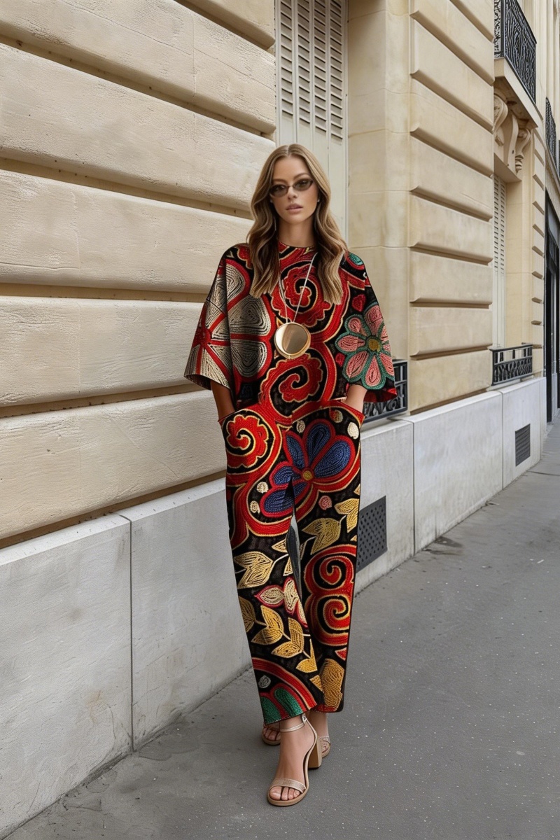 Women's fashionable printed loose-fitting jumpsuit