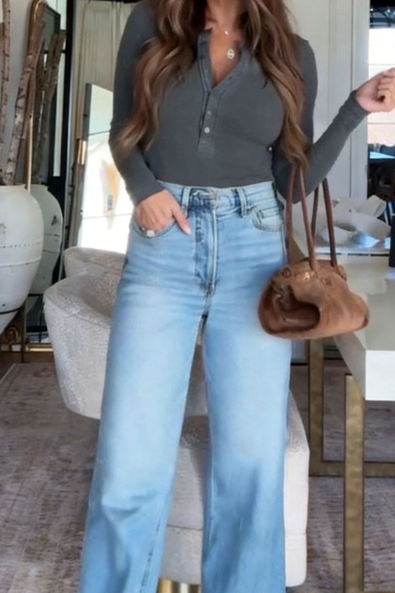 Women's casual simple and versatile straight-leg jeans