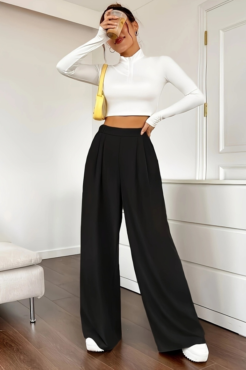 Women's casual loose wide-leg pants, high-waisted straight-leg trousers with excellent drape.