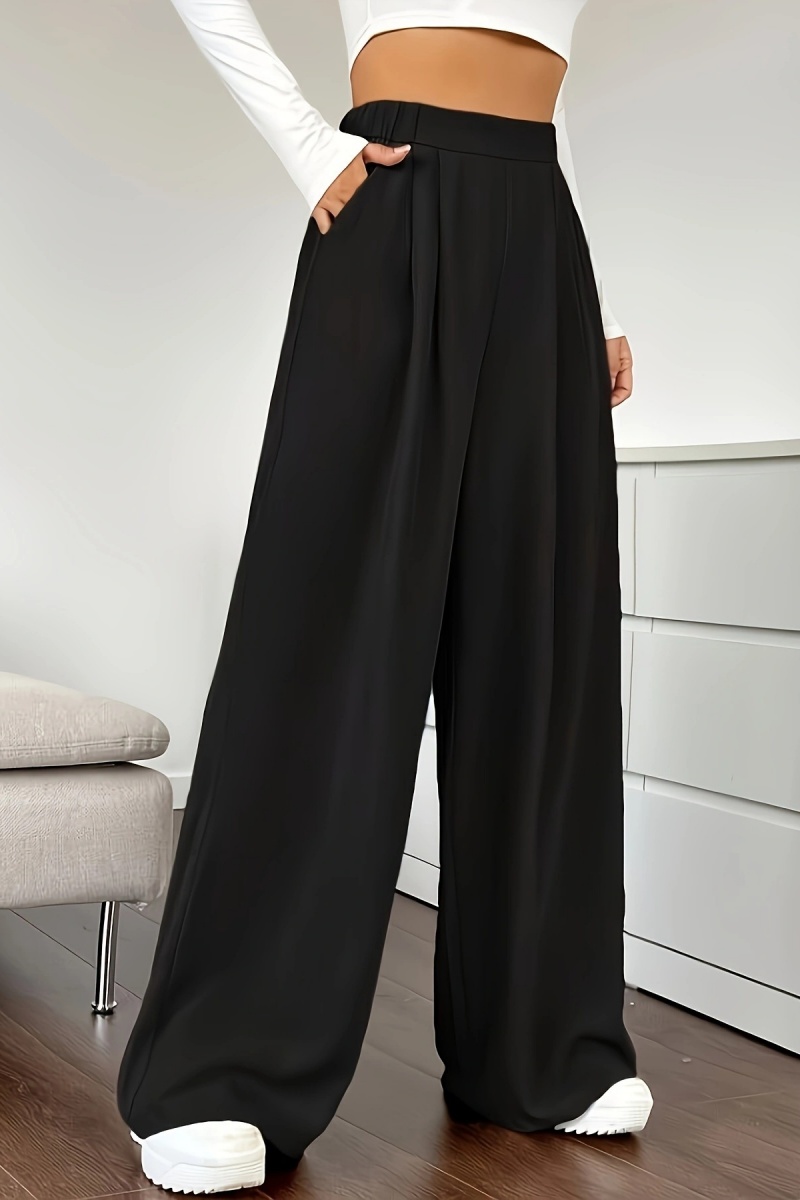 Women's casual loose wide-leg pants, high-waisted straight-leg trousers with excellent drape.