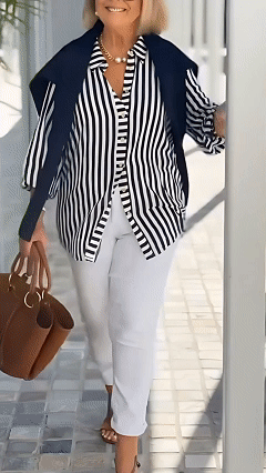 Women's casual loose-fitting striped two-piece set