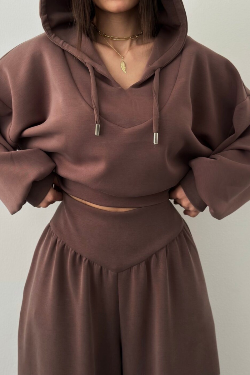 Women's New Casual Two-Piece Set: V-neck hooded long-sleeved top and high-waisted trousers (Pre-order item)