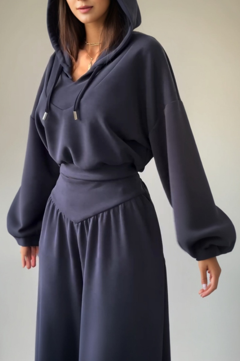 Women's New Casual Two-Piece Set: V-neck hooded long-sleeved top and high-waisted trousers (Pre-order item)