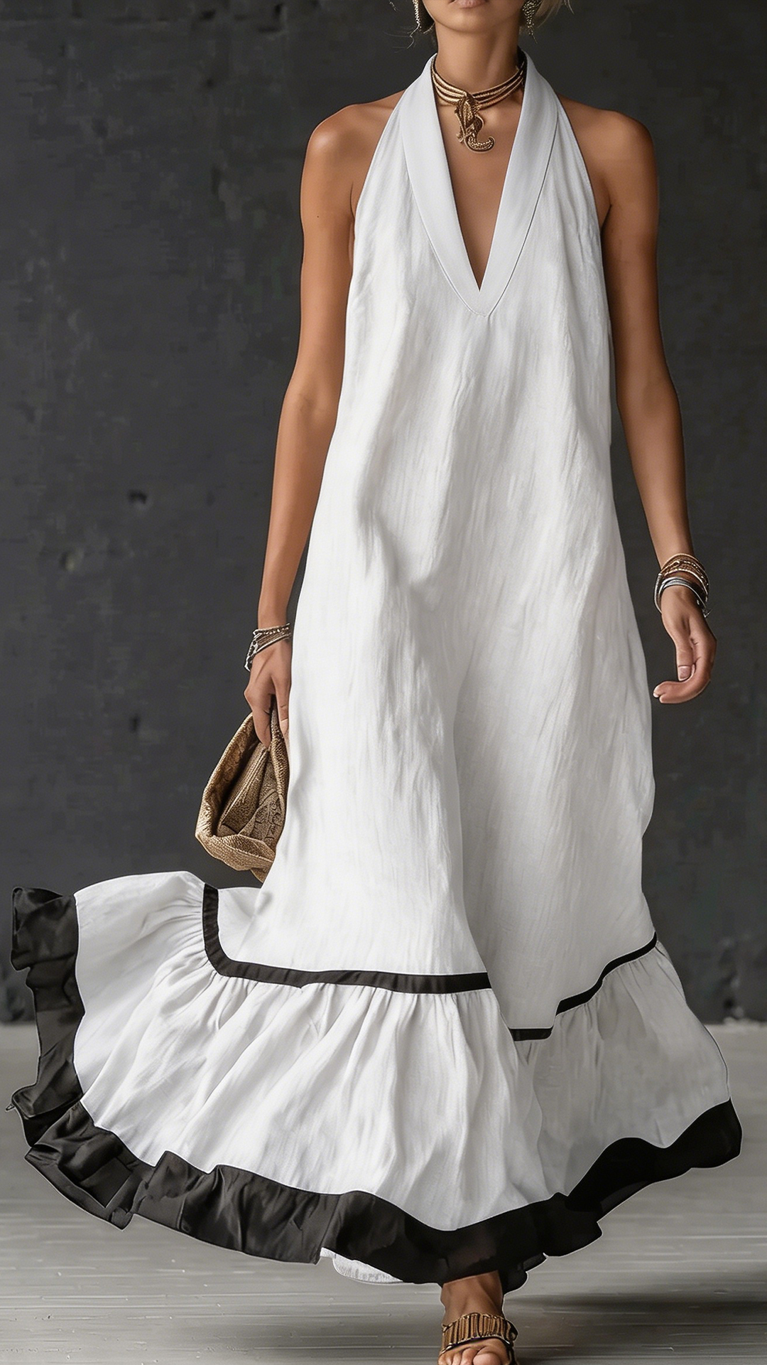[Copy]Elegant And Romantic Ruffled Color-blocked Maxi Dress ✨Plus Size Friendly