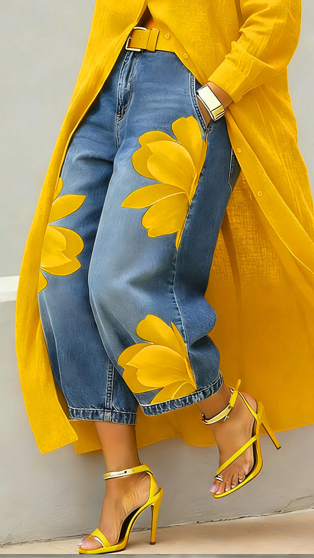 Women's Artistic Ink Print High Waist Stretch Casual Jeans