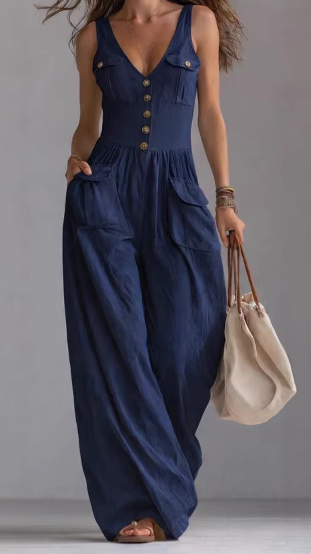 [Copy]Women's Color-Block Cotton Jumpsuit