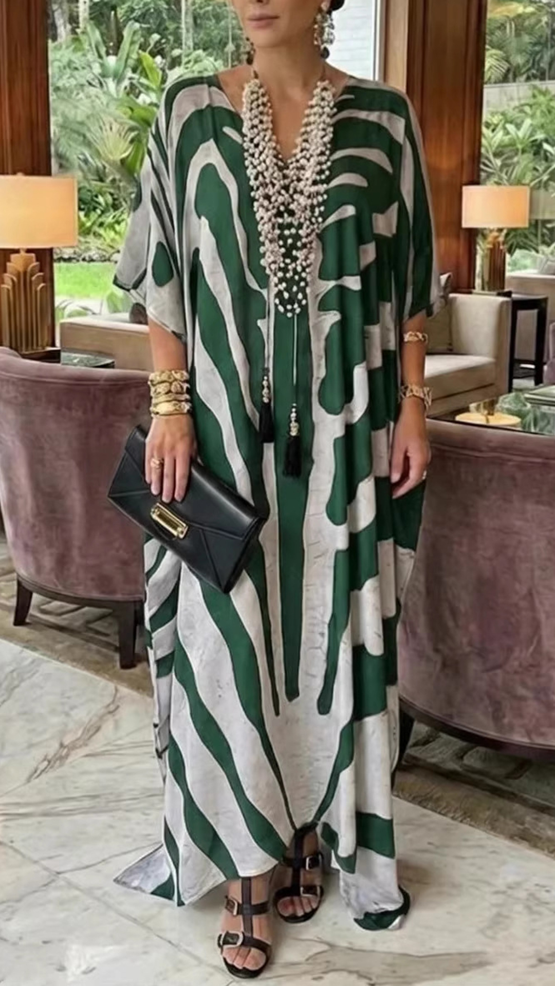 Loose-fitting Casual Bohemian Animal Print Maxi Dress