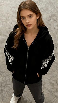 Unisex fashionable and casual street style hoodie with timeless vine embroidery.