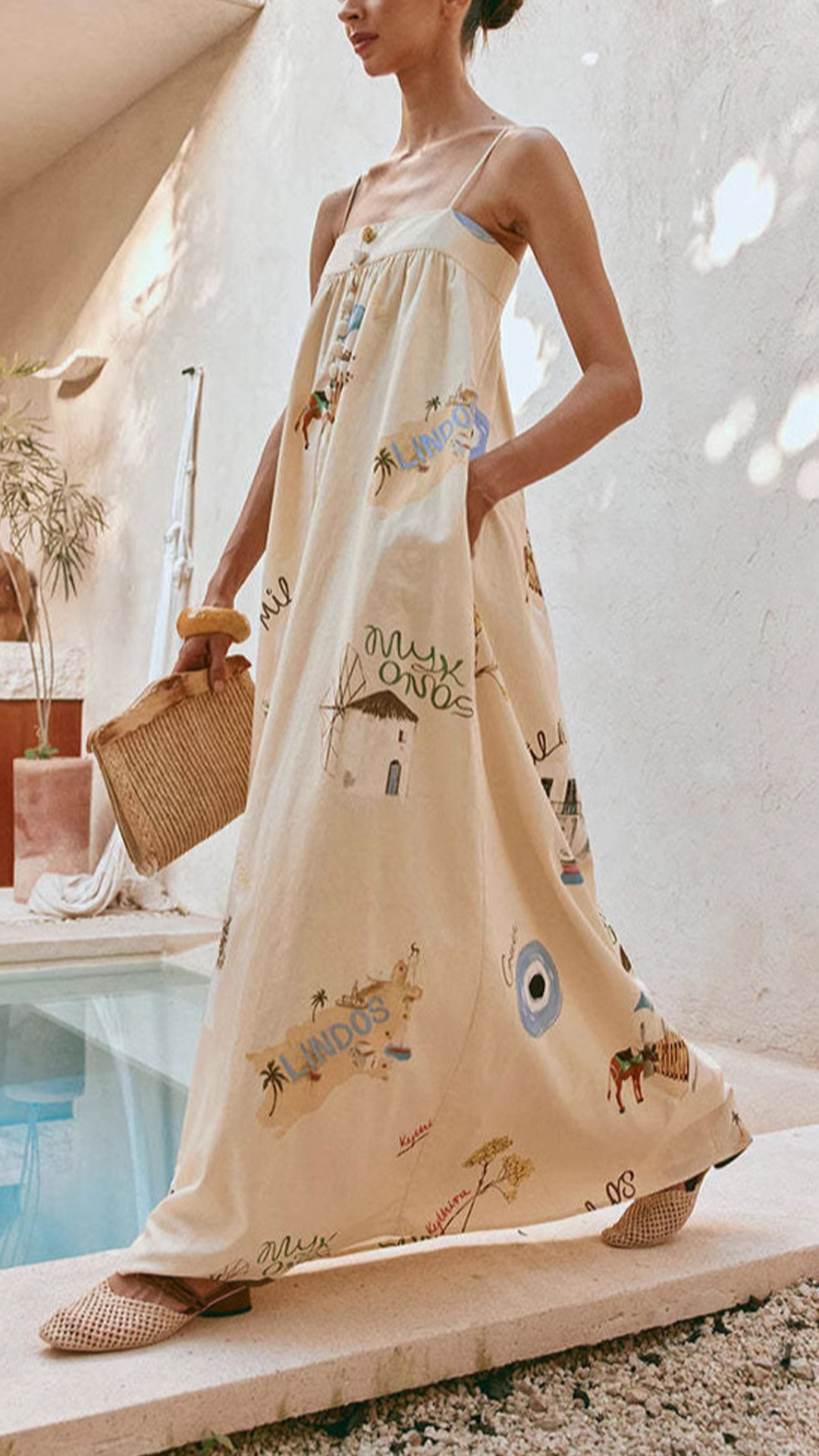 Women's Art Printed Thin‑Strap Loose Maxi Dress