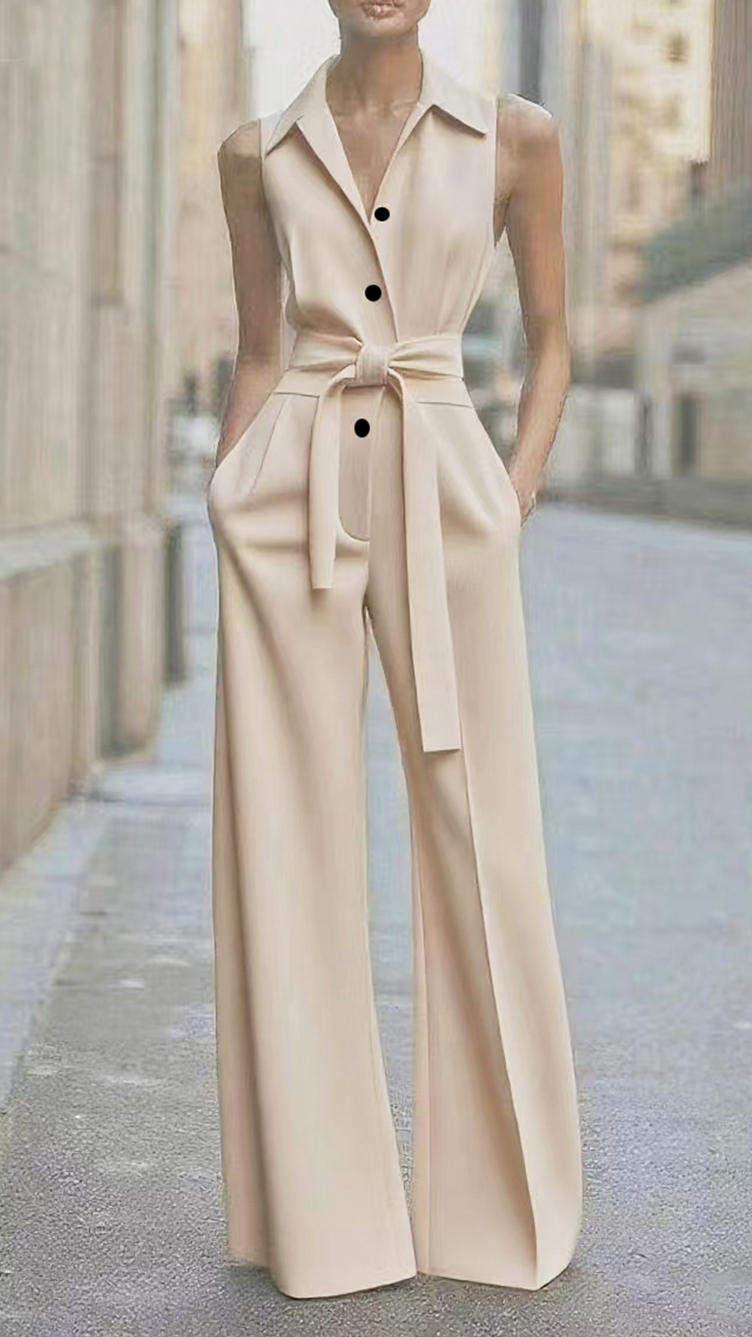 Women's Sleeveless Collared Wide-Leg Jumpsuit
