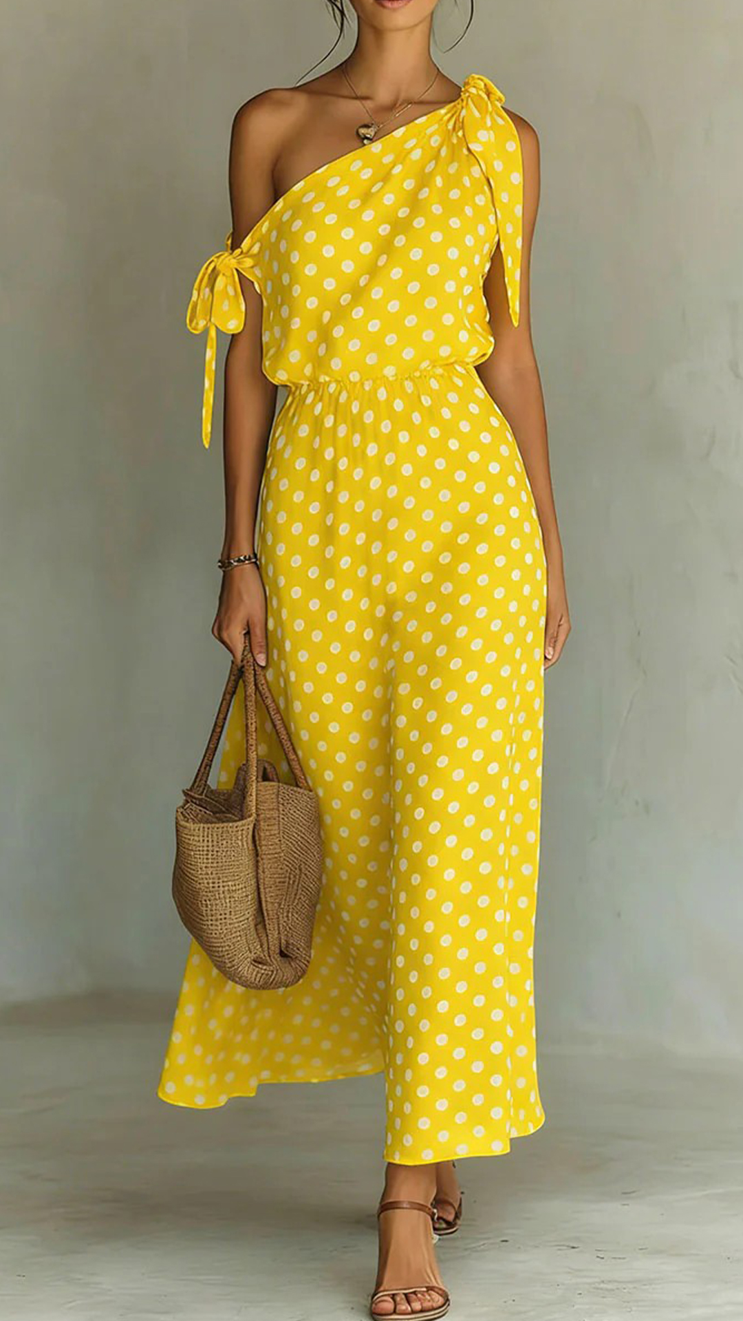 Women's Polka Dot Asymmetrical Tie-Shoulder Wide-Leg Jumpsuit