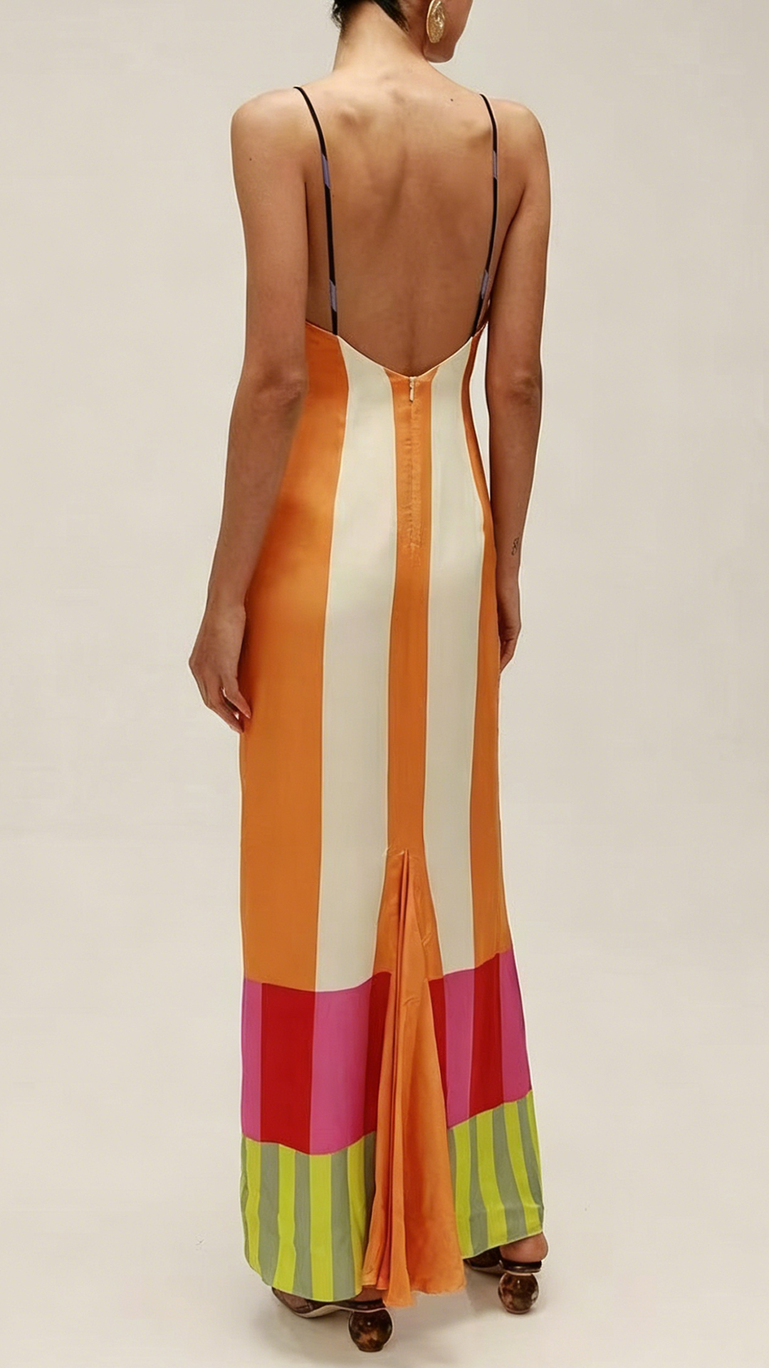 Women's Color-Block Striped Cami Cotton-Blend Waisted Maxi Dress