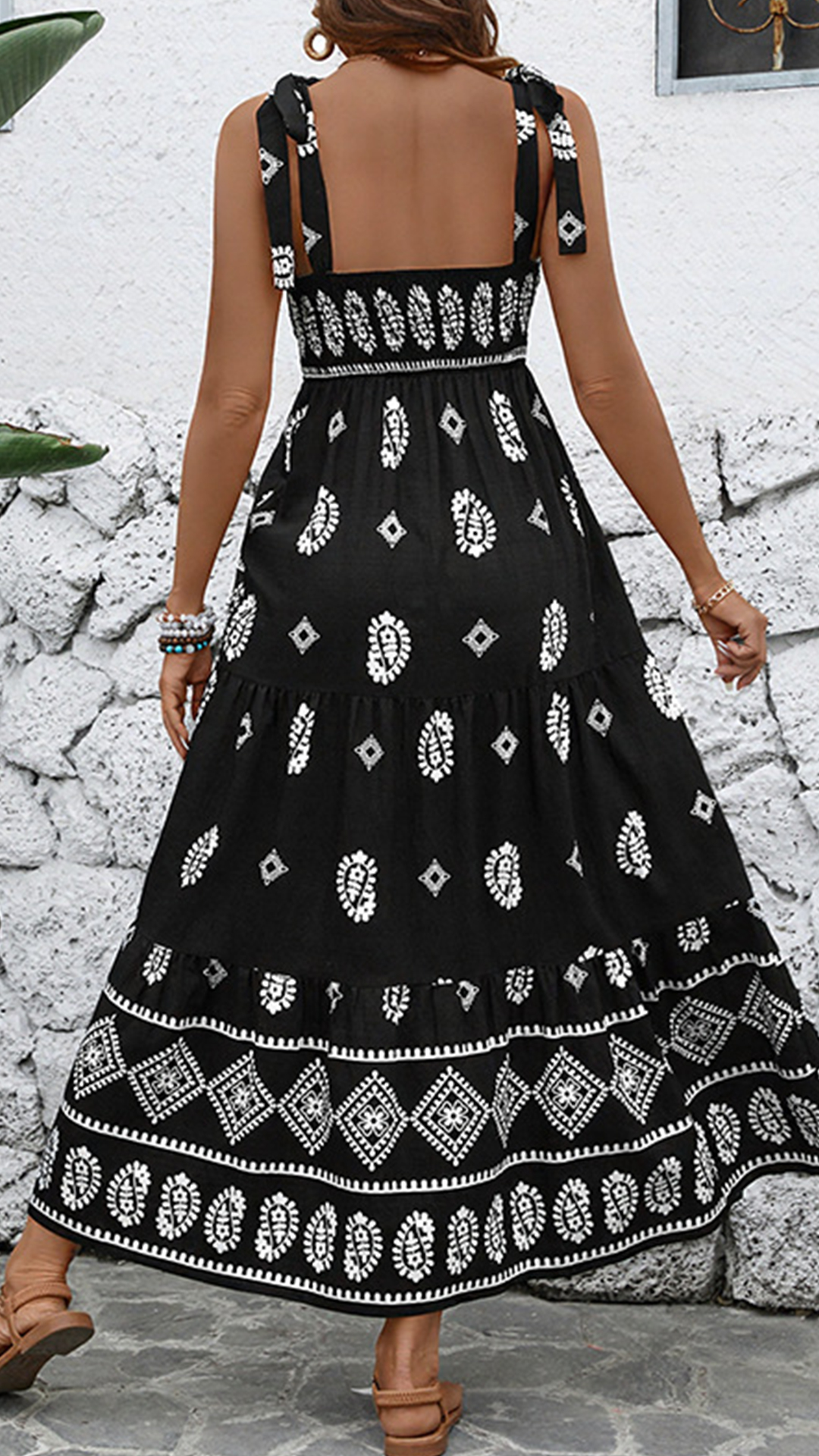 Women's Cotton-Blend Square Neck Printed Cami Midi Dress
