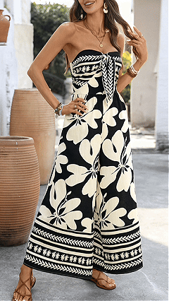 Women's Retro Print Bandeau Wide-Leg Jumpsuit