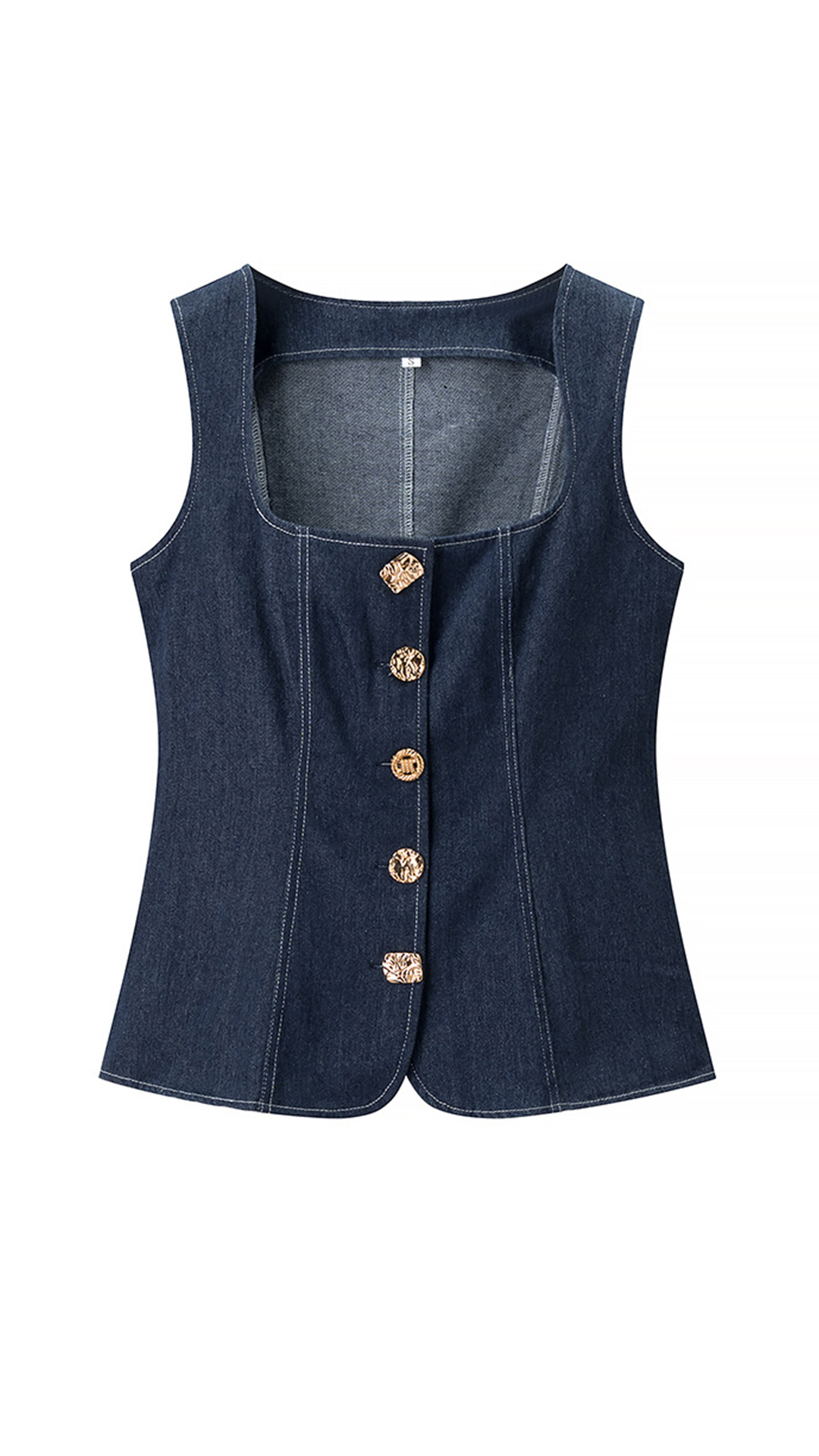 Women's Denim Square-Neck Fitted Waist Vest & Straight-Leg Pants Set